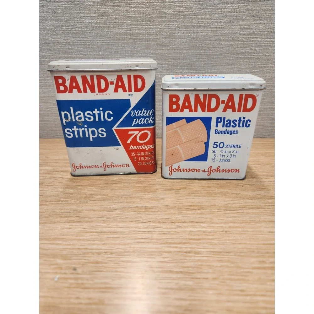 Vintage Lot Of 2 Band-Aid Metal Boxes Tins Johnson & Johnson Made In USA